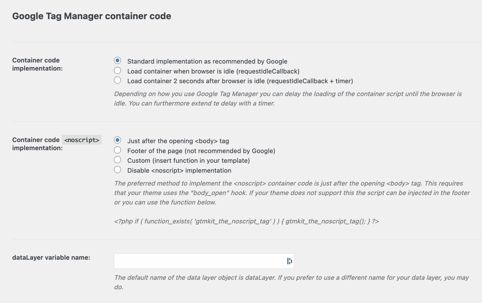 GTM container code
